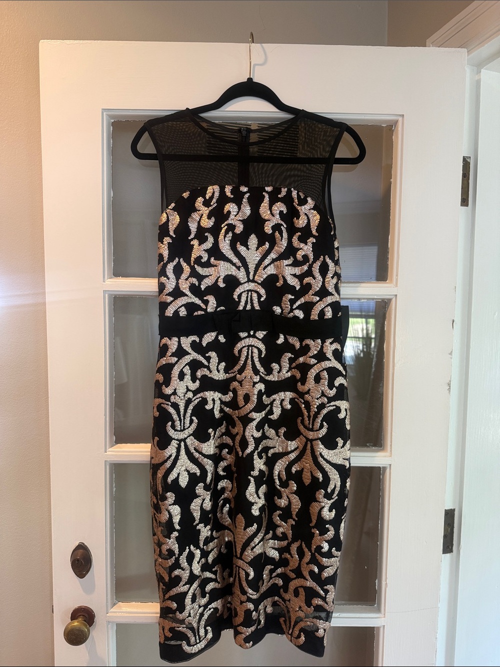 The Limited Black and Gold Embroidered Mesh Yoke Midi Dress